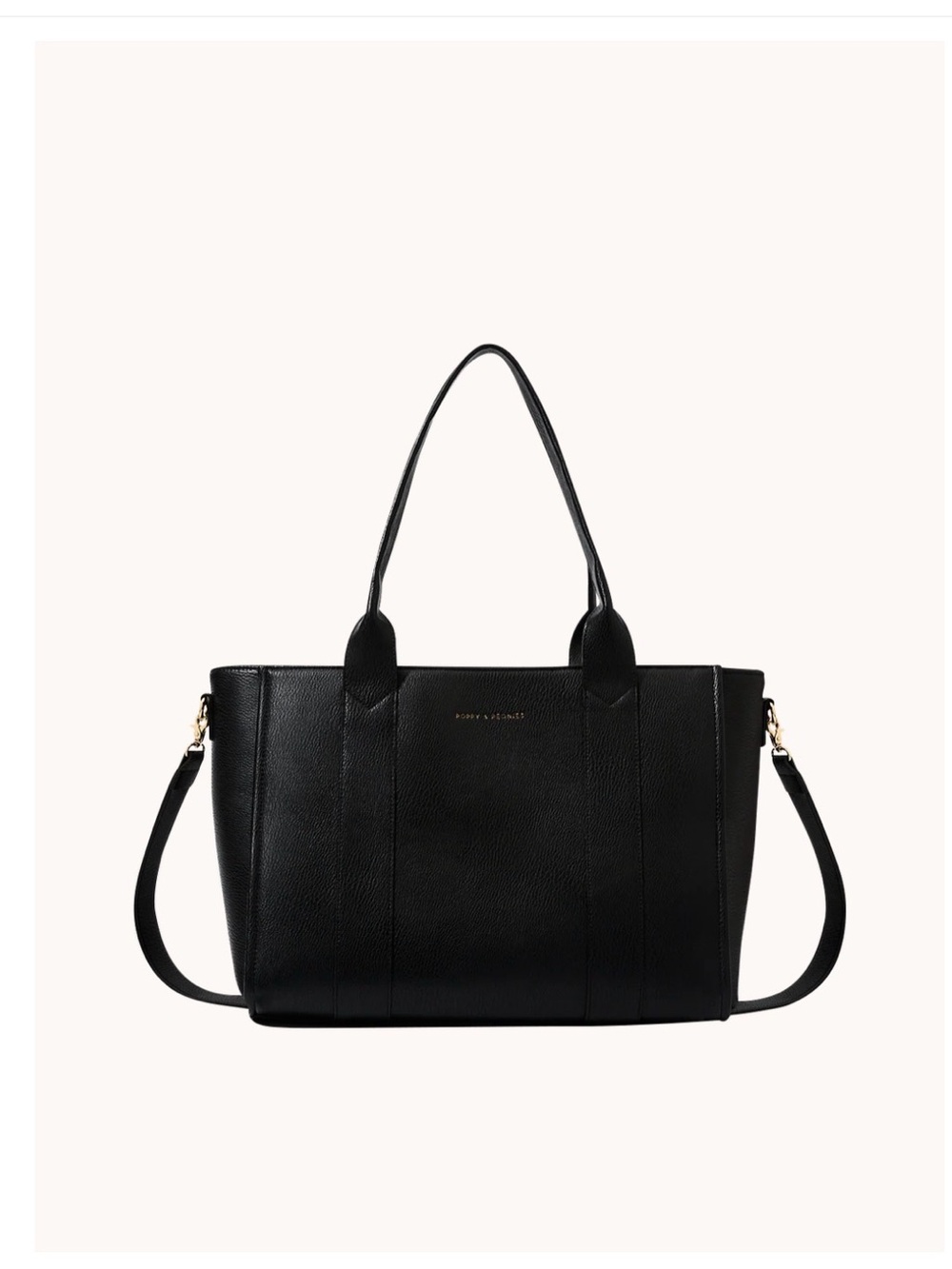 Poppy & Peonies Multitasker Bag Black Leather Tote Bag with Shoulder Strap